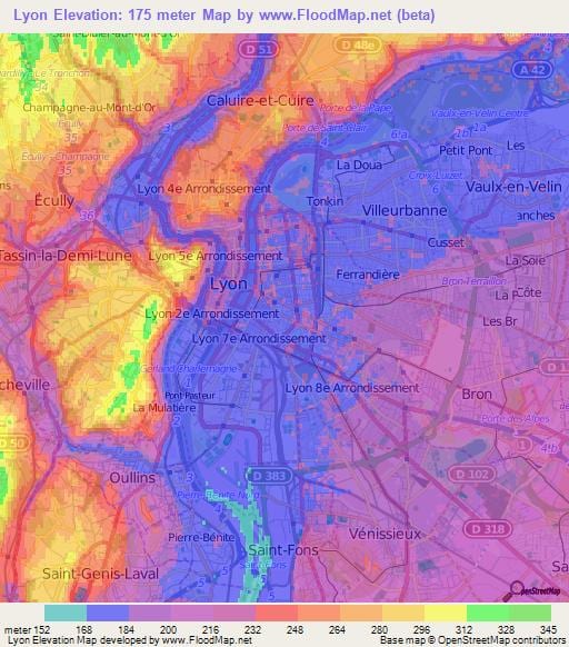 mapa topogràfic de Lió
