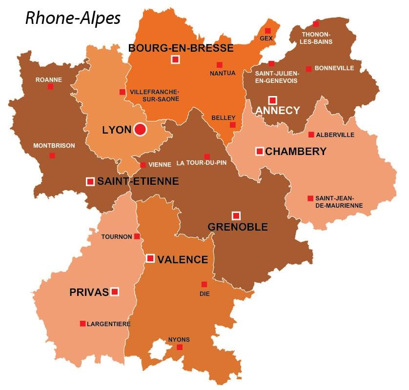 Lió regió de frança mapa