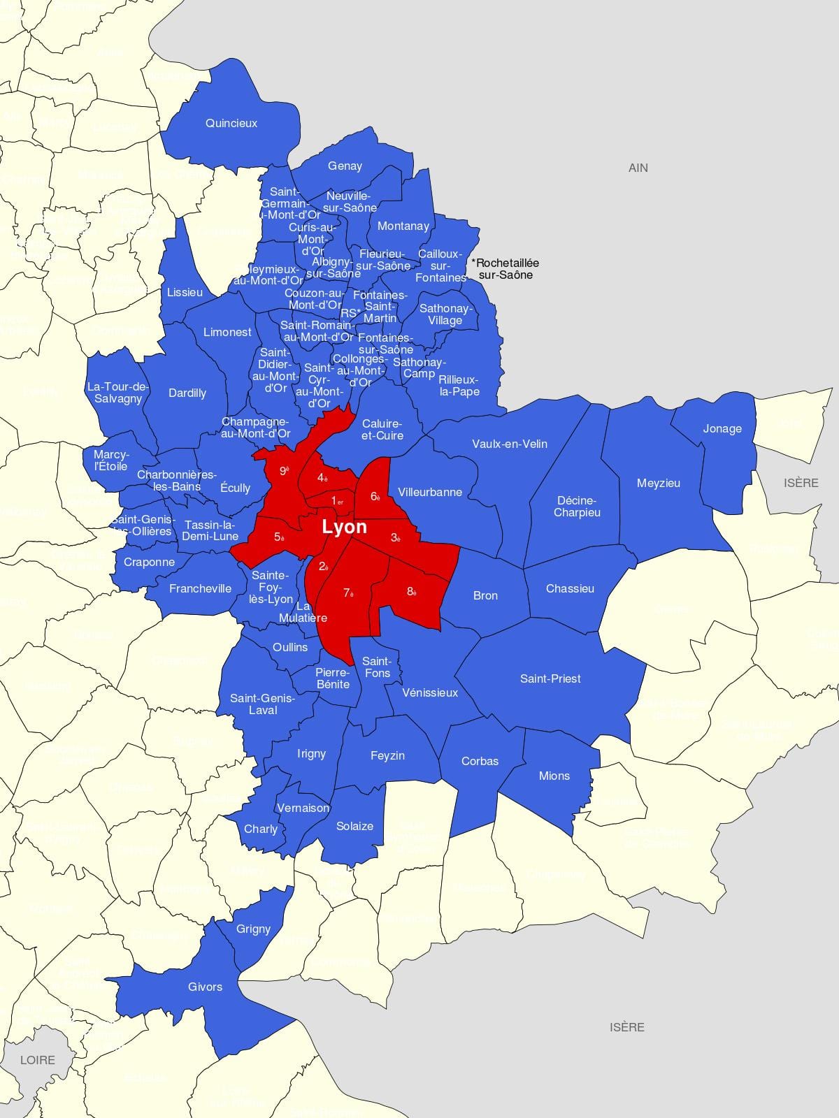 mapa de Lió suburbi
